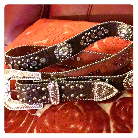 Blinged Brown Leather XL Belt